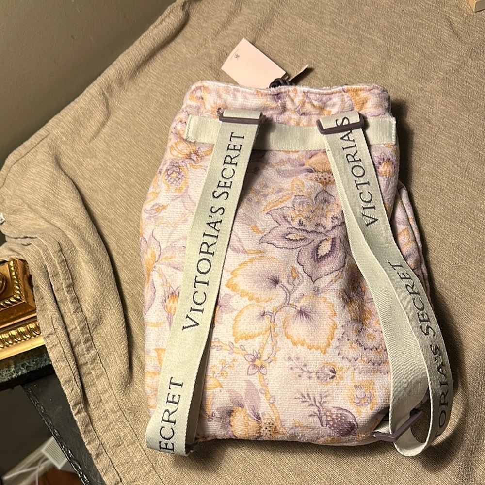 Victoria's Secret Floral Drawstring towel Bag - Purple and Cream